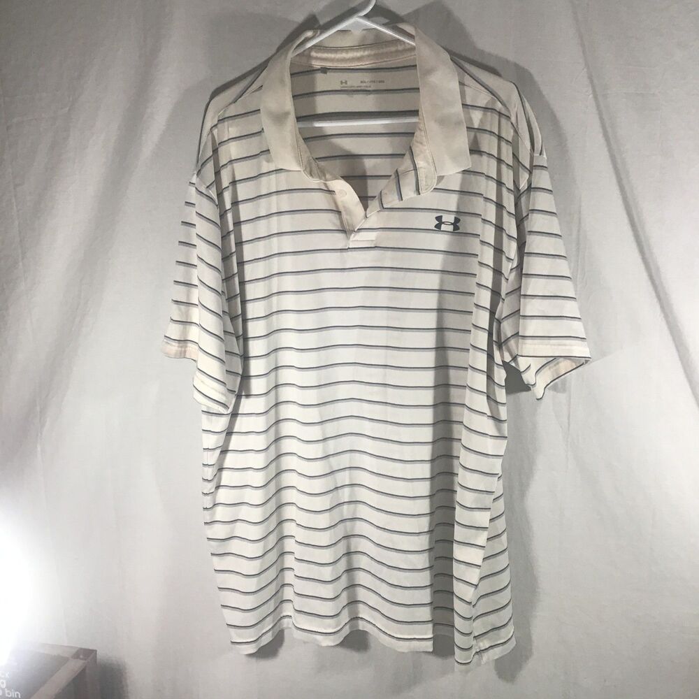 Under Armour Men's 3XL White Striped Performance Golf Polo Shirt
